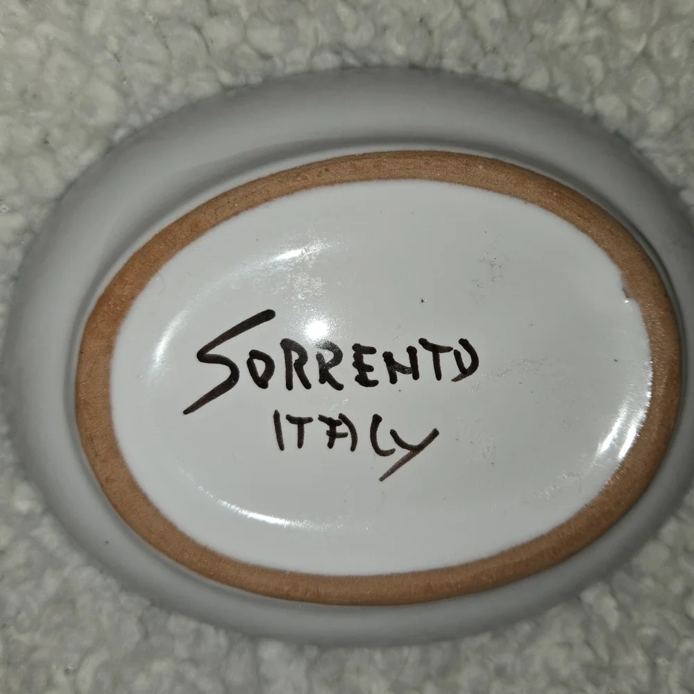 Vibrant Hand Painted Italian Ceramic Lemon Small Bowl Platter - Teal and Yellow